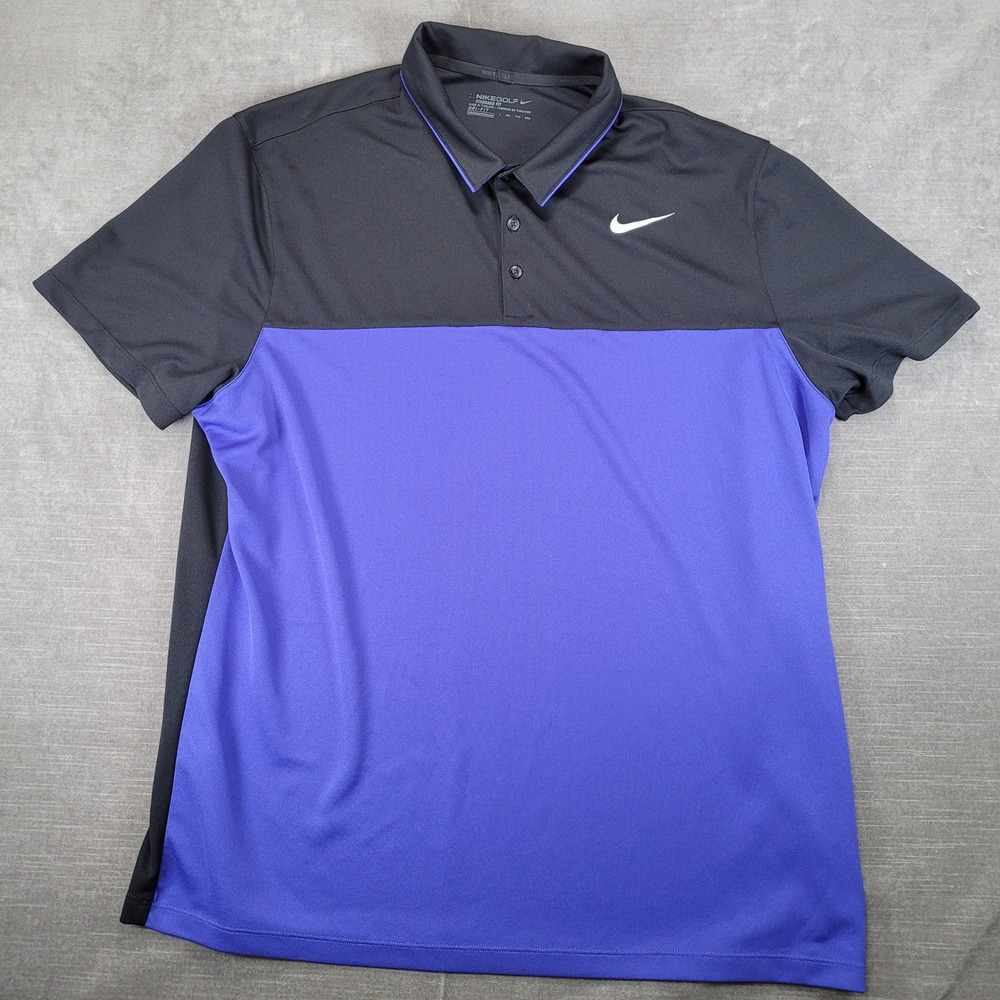 Nike Golf Mens XXL Dri-Fit Standard Fit Polo Shirt Black Purple Colorblock